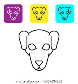 Black line Hunting dog icon isolated on white background. Set icons colorful square buttons. Vector Illustration