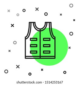 Black line Hunting jacket icon isolated on white background. Hunting vest.  Vector Illustration
