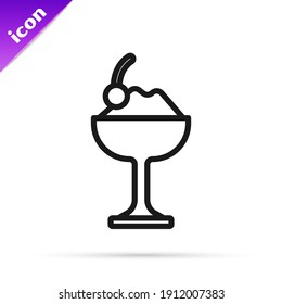 Black line Ice cream in the bowl icon isolated on white background. Sweet symbol.  Vector