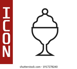 Black line Ice cream in the bowl icon isolated on white background. Sweet symbol.  Vector