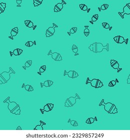 Black line Ice cream in the bowl icon isolated seamless pattern on green background. Sweet symbol.  Vector
