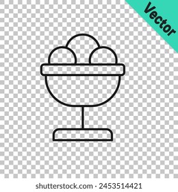 Black line Ice cream in the bowl icon isolated on transparent background. Sweet symbol.  Vector