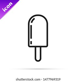 Black line Ice cream icon isolated on white background. Sweet symbol.  Vector Illustration