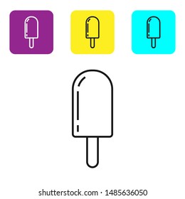 Black line Ice cream icon isolated on white background. Sweet symbol. Set icons colorful square buttons. Vector Illustration