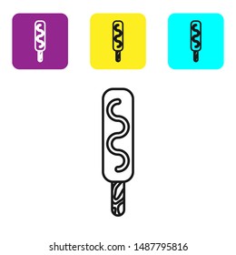 Black line Ice cream icon isolated on white background. Sweet symbol. Set icons colorful square buttons. Vector Illustration