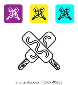 Black line Ice cream icon isolated on white background. Sweet symbol. Set icons colorful square buttons. Vector Illustration