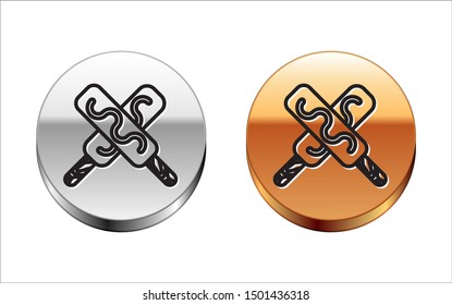 Black line Ice cream icon isolated on white background. Sweet symbol. Silver-gold circle button. Vector Illustration