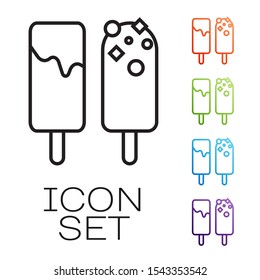 Black line Ice cream icon isolated on white background. Sweet symbol. Set icons colorful. Vector Illustration