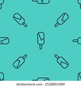 Black line Ice cream icon isolated seamless pattern on green background. Sweet symbol.  Vector