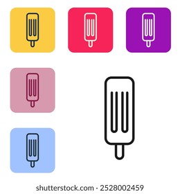 Black line Ice cream icon isolated on white background. Sweet symbol. Set icons in color square buttons. Vector Illustration