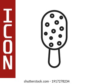 Black line Ice cream on stick icon isolated on white background. Sweet symbol.  Vector