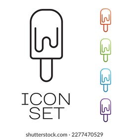 Black line Ice cream on stick icon isolated on white background. Sweet symbol. Set icons colorful. Vector