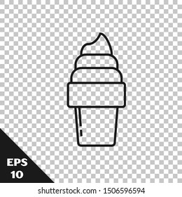 Black line Ice cream in waffle cone icon isolated on transparent background. Sweet symbol.  Vector Illustration