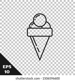 Black line Ice cream in waffle cone icon isolated on transparent background. Sweet symbol.  Vector Illustration