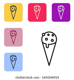 Black line Ice cream in waffle cone icon isolated on white background. Sweet symbol. Set icons in color square buttons. Vector Illustration