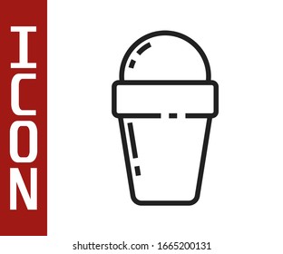 Black line Ice cream in waffle cone icon isolated on white background. Sweet symbol.  Vector Illustration