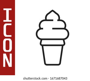 Black line Ice cream in waffle cone icon isolated on white background. Sweet symbol.  Vector Illustration