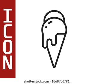Black line Ice cream in waffle cone icon isolated on white background. Sweet symbol.  Vector