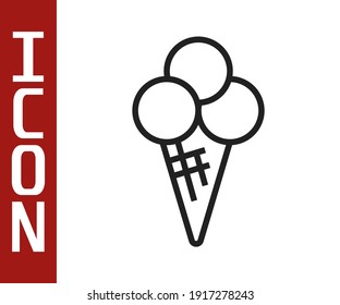 Black line Ice cream in waffle cone icon isolated on white background. Sweet symbol.  Vector
