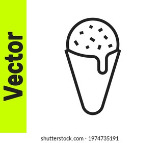 Black line Ice cream in waffle cone icon isolated on white background. Sweet symbol.  Vector
