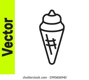Black line Ice cream in waffle cone icon isolated on white background. Sweet symbol.  Vector