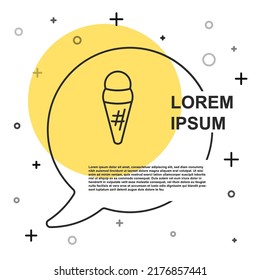 Black line Ice cream in waffle cone icon isolated on white background. Sweet symbol. Random dynamic shapes. Vector