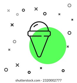 Black line Ice cream in waffle cone icon isolated on white background. Sweet symbol.  Vector
