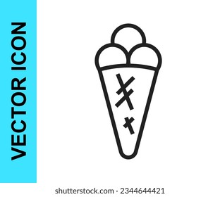 Black line Ice cream in waffle cone icon isolated on white background. Sweet symbol.  Vector
