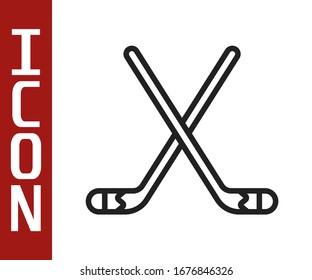 Black line Ice hockey sticks icon isolated on white background.  Vector Illustration