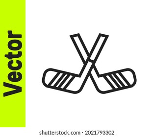 Black line Ice hockey sticks icon isolated on white background.  Vector