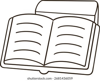 Icono de línea negra de un libro colocado en un estante y un libro abierto.
