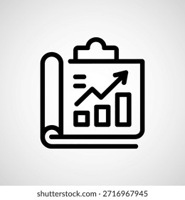 Black line icon of a clipboard with a graph on it