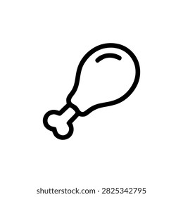 A black line icon depicting a chicken drumstick with a visible bone, set against a white background. It's a simple