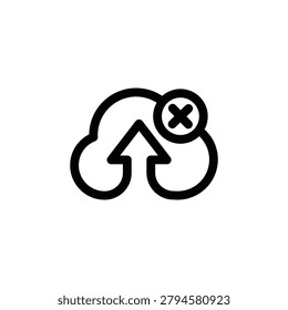 Black line icon depicting cloud data transfer with deletion symbol, representing file removal or data management.   