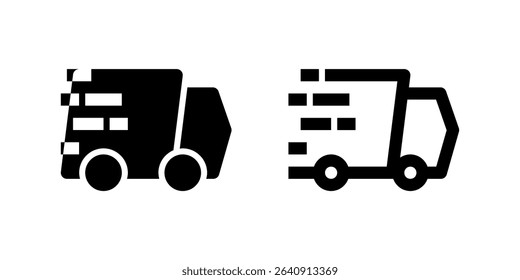 A black line icon depicting a delivery truck with a checkmark, signifying completed shipping or delivery. Ideal for order tracking, logistics updates, or e-commerce delivery status.