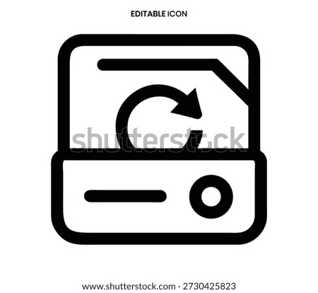 A black line icon depicting a floppy disk with a recycling or rotating arrow.