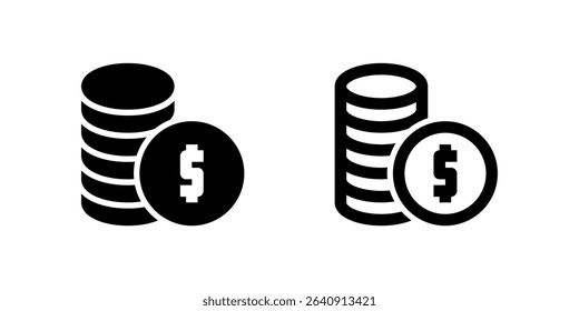 A black line icon depicting a stack of coins, symbolizing money, currency, savings, or financial transactions. Useful for finance apps, banking, payment, or wealth management.