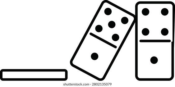 Black line icon of falling dominoes, domino effect concept, chain reaction or risk management metaphor isolated on white background