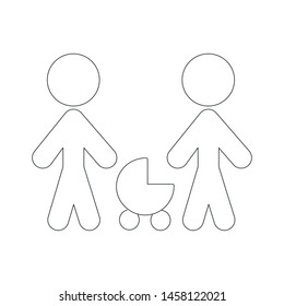 Black line icon family with pram isolated on white background. Pregnancy and parenthood concept icons set. LGBT parenting. Adoption, parenting, for app, website or Web Page. Vector illustration.