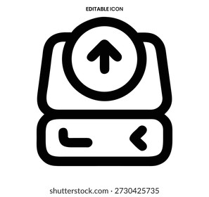 Black line icon of a floppy disk with an upward arrow, representing data uploading.