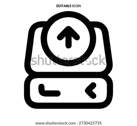 Black line icon of a floppy disk with an upward arrow, representing data uploading.