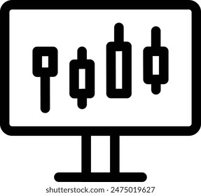 Black line icon of a Forex chart displayed on a monitor