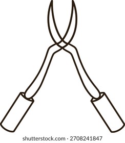 Icono de línea negra de tijeras de hierba