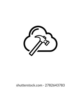 Black line icon of hammer striking cloud