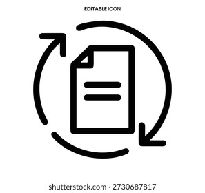 Icono de una línea negra que ilustra el reciclaje de documentos, con flechas en un bucle circular.