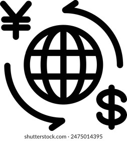 Icono de línea negra de una Imagen que cambia yenes y dólares japoneses