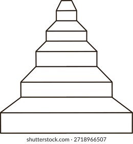 A black line icon with a long staircase