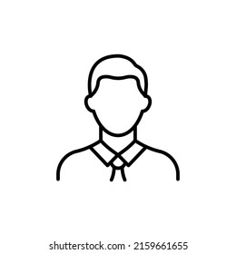 Black line Icon man default profile avatar. Businessman silhouette. Male mark trendy flat isolated symbol, sign for: illustration, outline, logo, mobile, app, design, web, dev, ui, ux. Vector EPS 10