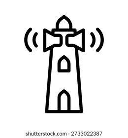 Black line icon mosque tower azan. Minimalist islamic ramadan outline icon isolated background.