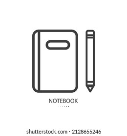 Black line icon of notebook isolated on white background. Vector illustration.